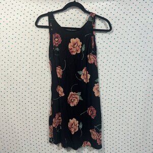Vintage Black & Rose Floral Sleeveless Mini Dress